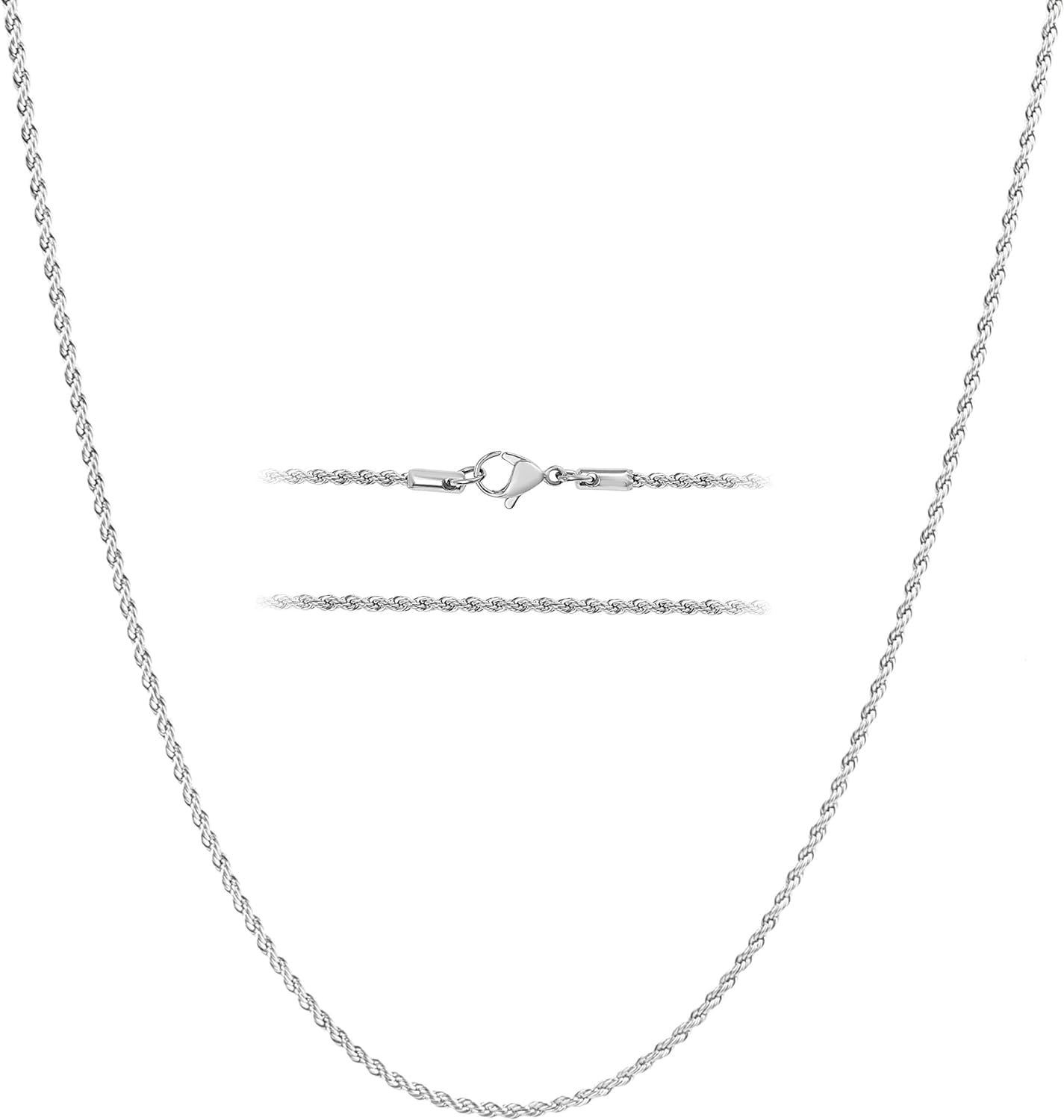 Timeless Elegance 24k White Gold Rope Chain Necklace Dainty, Stainless Steel Jewelry for