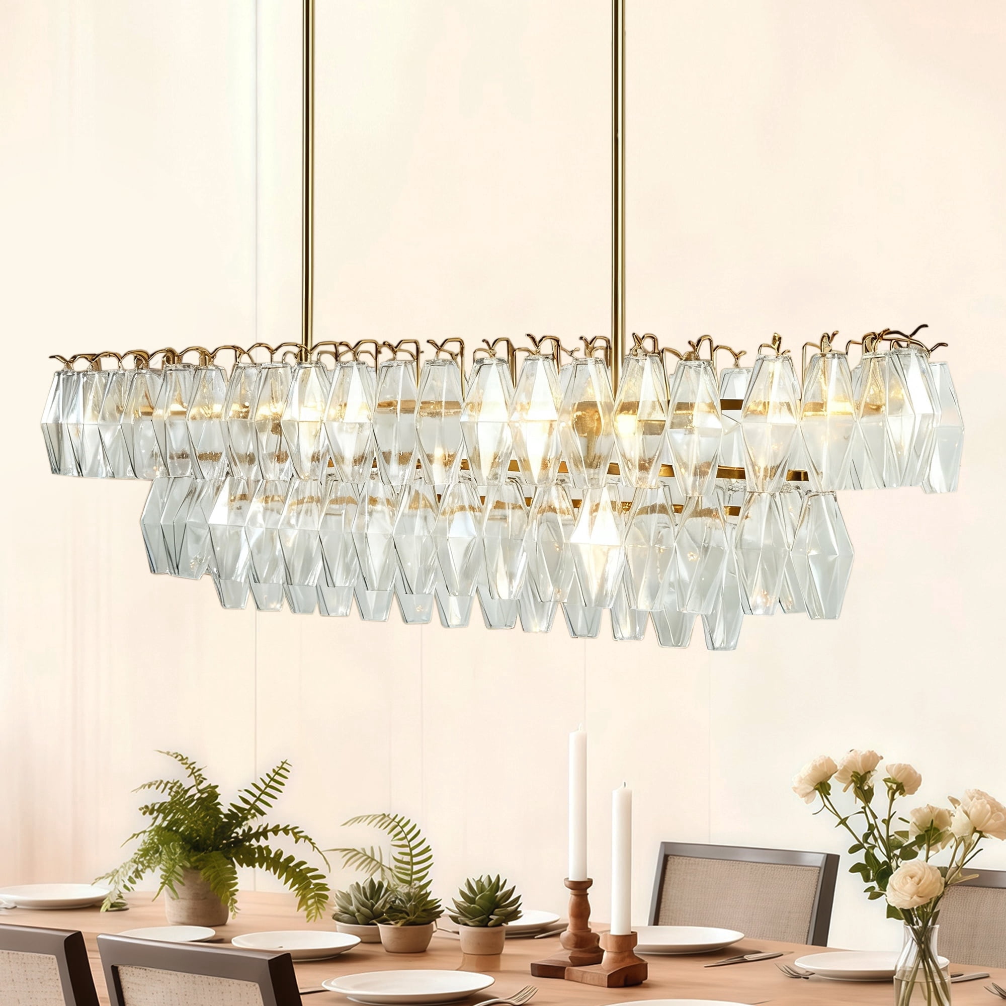 Timeless Elegance Fluted Crystal Chandelier with Luxe Metallic Finish, Fixtures for Dining&Living Room Ceiling Lamp for Bedroom