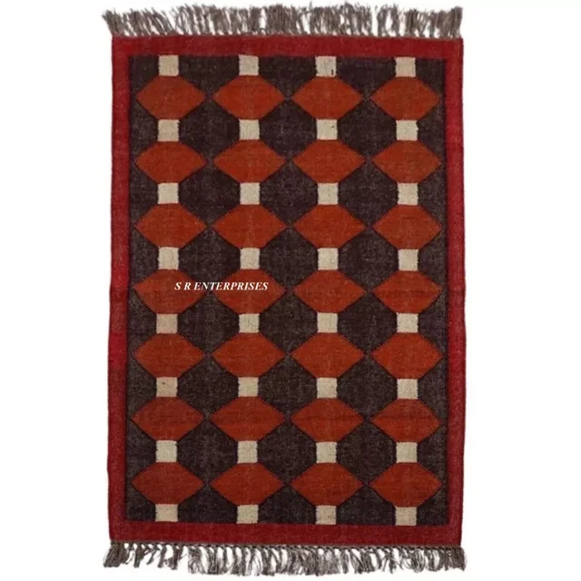 Timeless Elegance Handwoven Vintage Kilim Wool and Jute Rectangle Carpet for Living Room and Hallway Enhance Your Home's Warmth and Style , 5x8 ft
