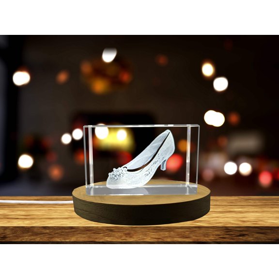Timeless Elegance Recognition: 3D Engraved Crystal Wedding Shoes with LED Base Light
