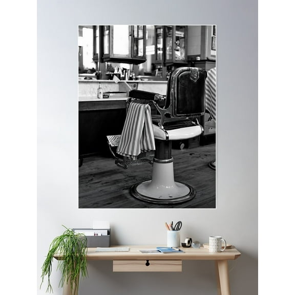 Timeless Elegance | Vintage Monochrome Barber Chair Print Poster Wall Art, Modern Wall Decor For Living Room Bedroom, 8x12 UNFRAMED