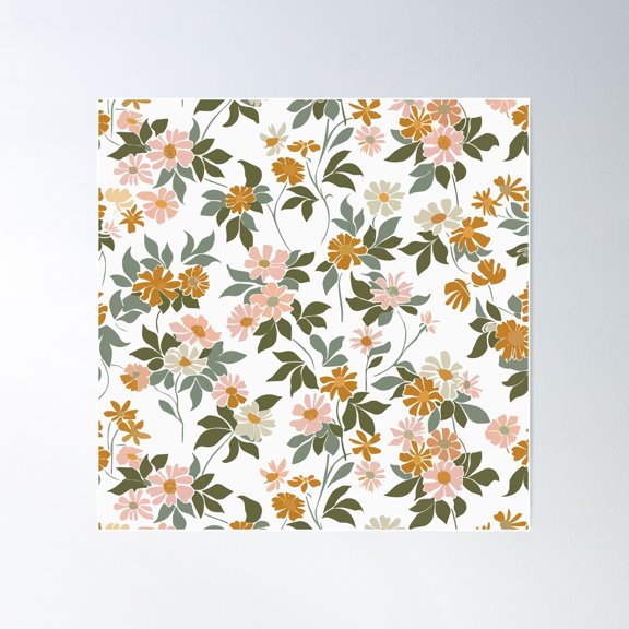 Timeless Floral Bliss Poster Wall Art, Modern Wall Decor For Living Room Bedroom, 17x17 UNFRAMED