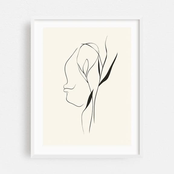 Timeless Floral Line Art - Line Drawing Line Art Minimalist Abstract Modern Art Botanical Black and White Surrealism White Framed Wall Art Print 18 x 24 inches