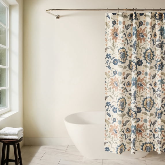 Timeless Floral Patterned Shower Curtain by Comfort Canopy, 72" x 72", Navy