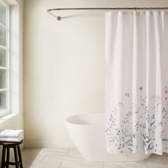 Timeless Floral Patterned Shower Curtain by Comfort Canopy, 72" x 72", White
