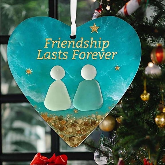 Timeless Friendships Heart Keepsake, Heart Shaped Sea Glass Friendship Decor, "Friendship Lasts Forever" Ornament for Friends, Festival Pendant for Tree Hanging Unique Keepsake regalos