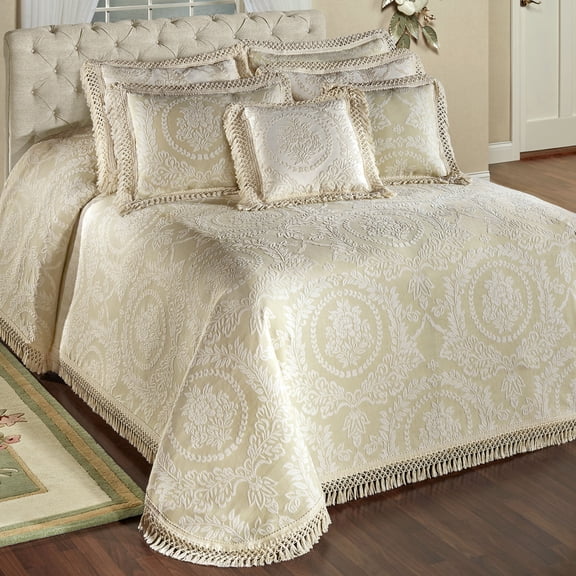 Timeless Fringed Matelasse Lightweight Bedding, Neutral Sage and Ecru, 5-pc Cal King Set