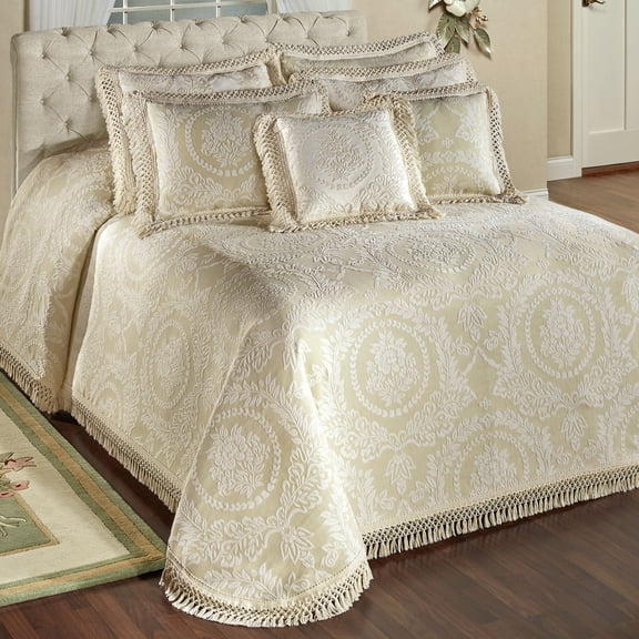 Timeless Fringed Matelasse Lightweight Bedding, Neutral Sage and Ecru, 5-pc King Bed Set
