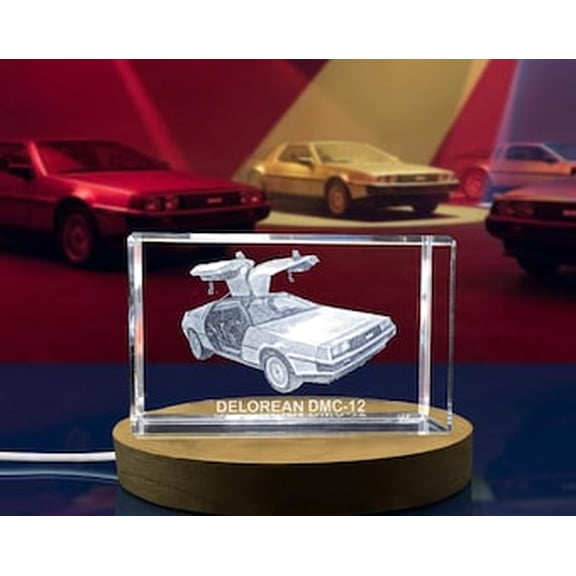 Timeless Icon: DeLorean DMC-12 - 3D Engraved Crystal Tribute