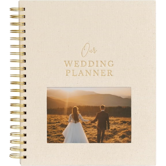Timeless Linen Wedding Planner Book and Organizer - Wedding Planning Book, Comprehensive Keepsake & Countdown Binder, Engagement for Women, Customizable Front Photo Window ( Speckles)