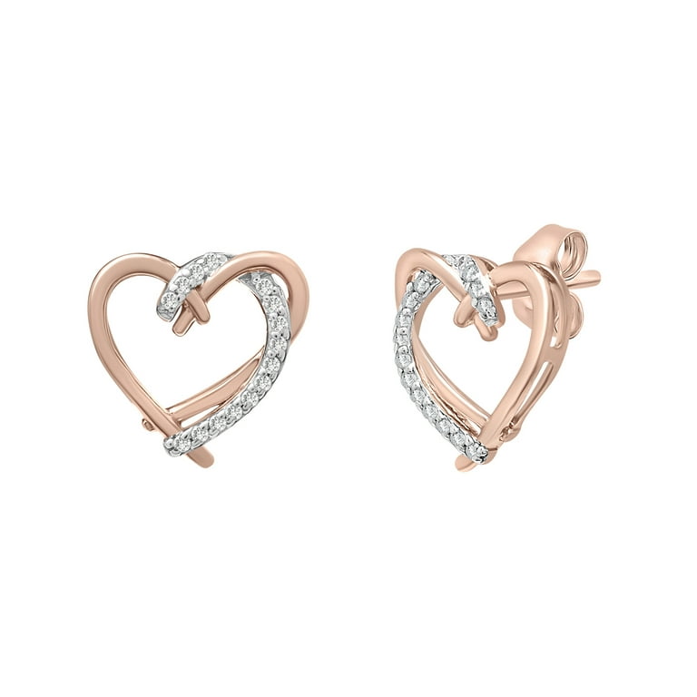 Timeless Love 1/10 CT T.W. Diamond Heart Earrings Set in Pink Gold Plated  Sterling Silver