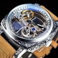 thumbnail image 1 of Timeless Luxury Square Mechanical Watch - Intricate Carvings, Dual Skeleton Dial, Automatic Self-Wind, Vintage Leather Strap Wristwatch, 1 of 10