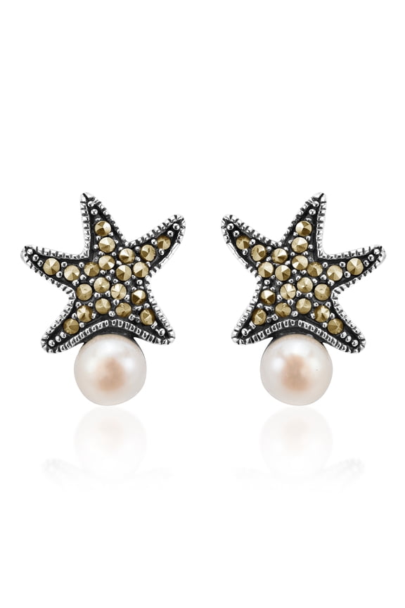 Timeless Magic Starfish Pearl Marcasite .925 Silver Earrings