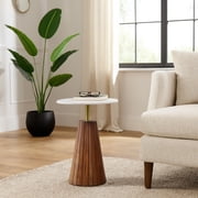 Sagebrook Home Fluted Mango Wood End Table for Home Decor - Textured Side Table for Living Room, Sofa, and Accent Chair - 22", Brown & White