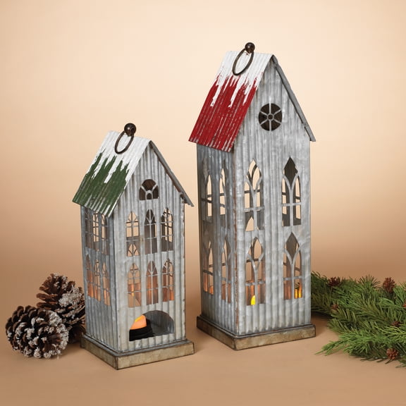 Timeless Metal Holiday Houses with Tealight Holder Lg is 17.5 in