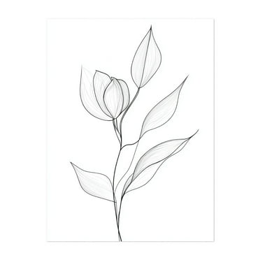 Timeless Minimalist Floral Line Drawing - Line Drawing Line Art Botanical Minimalist Black and White Flowers Nature Modern Art Unframed Wall Art Print 5 x 7 inches