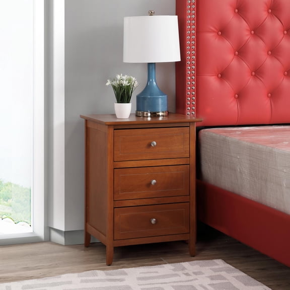 Timeless Oak 3-Drawer Nightstand | 25"H x 19"W x 15"D | Particle Board with Dovetail Joints | Warm Oak Finish | Transitional Bedroom Furniture | Easy Assembly | Made in Malaysia