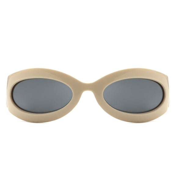 Timeless Oval Sunglasses, Beige Frame with Light Gray Lenses