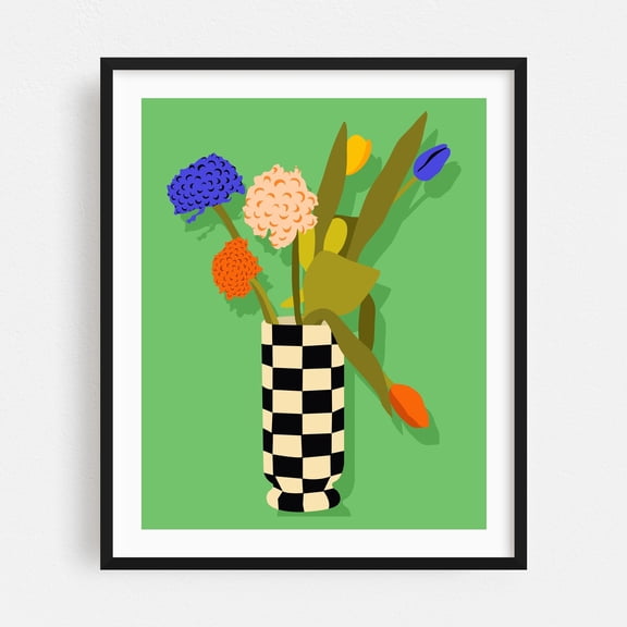 Timeless Pot - India Digital Art Flowers Floral Modern Art Geometric Botanical Pop Art Pattern Black Framed Wall Art Print 18 x 24 inches