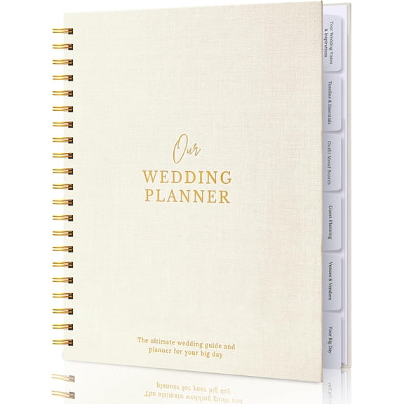 Timeless Premium Linen Wedding Planner Book and Organizer Wedding Planning Book, Comprehensive Keepsake & Countdown Binder, Perfect Engagement Gift for Women, 11" x 9" (Cream)