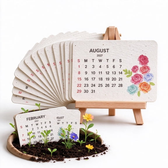 Timeless Seed Calendar,Flora Acre Seed Cards Calendar with Stand Flora Acre Seed Calendar,Plantable Seed Calendar 2027,Biodegradable, Illustrated Pages Plant,For Home Office Decor