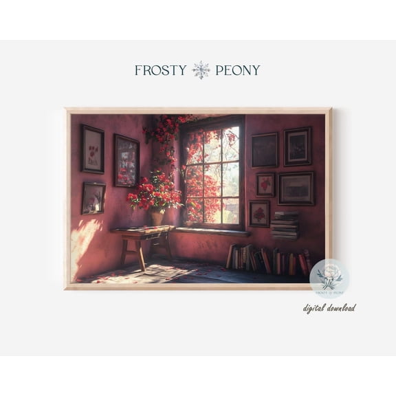 Timeless Sunlit Floral Corner Art Print, Rustic Pink Wall & Roses Wall Art, Vintage Floral Corner Art, Wall Art, Modern Wall Decor, 8x12 UNFRAMED