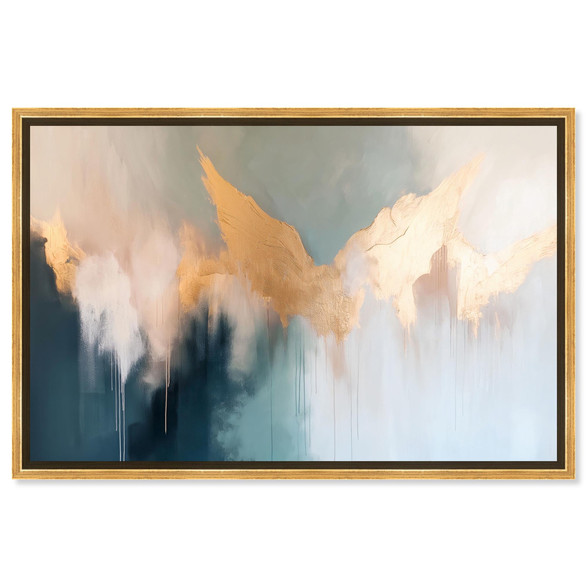 Large Blue and Gold Abstract Canvas Art with Gold Frame