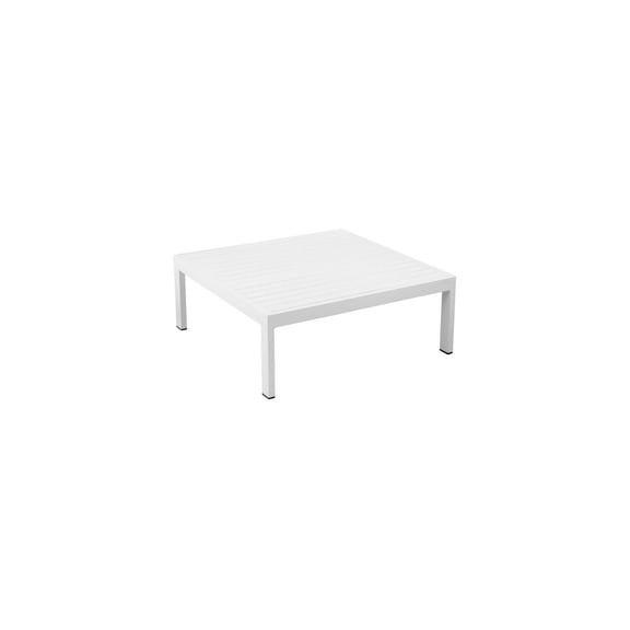 Timeless Tradition 32 Inch White Outdoor Coffee Table with Aluminum Frame Rectangular Plank Top and Rust Resistant Weatherproof Construction