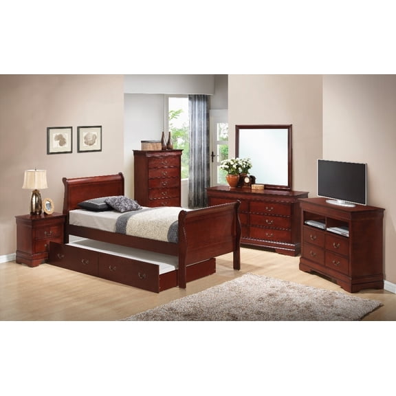 Timeless Traditional Cherry Twin Bed With Storage for Bedroom Decor