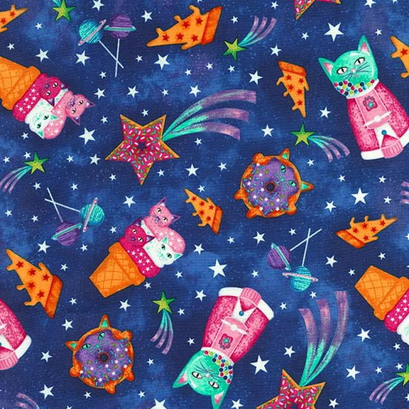 Timeless Treasures Astro Cats Cobalt Sweet Space Cats 100% Cotton Fabric sold by the yard