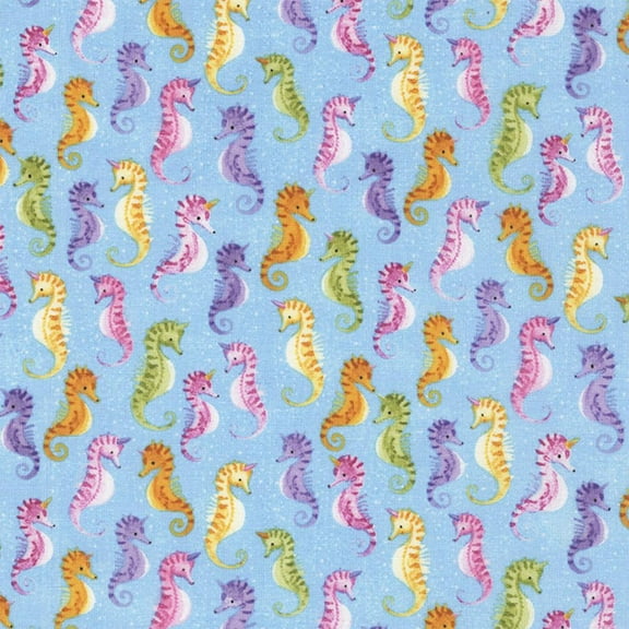 Timeless Treasures Blue Seahorses 100% Cotton Fabric sold by the yard