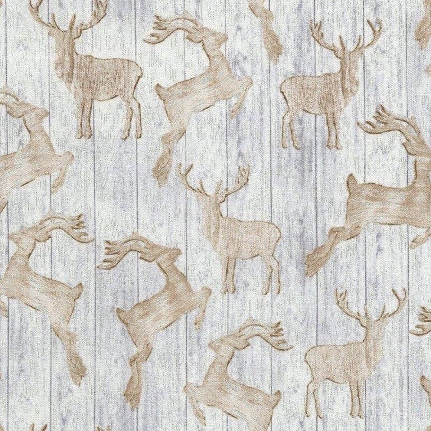 Timeless Treasures Christmas Wooden Deer Silhouettes Blue 100 