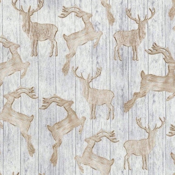 Timeless Treasures Christmas Wooden Deer Silhouettes Blue 100% Cotton Fabric sold by the yard