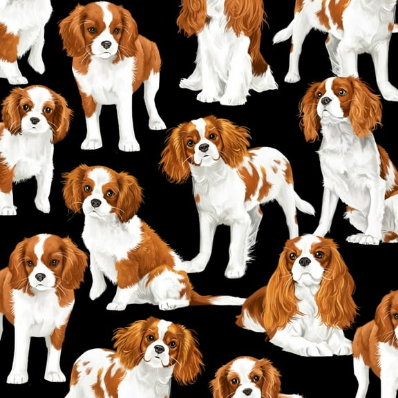 Timeless Treasures Dog Show Cavalier King Charles Spaniels Cute Black 100% Cotton Fabric by The Yard