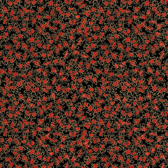 Timeless Treasures Fabrics Christmas Joy Berry Sprays Black 100% Cotton Fabric sold by the yard