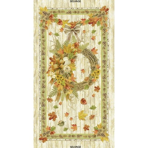 Timeless Treasures Fabrics Fall Foliage Beige Harvest Wreath 24x43in. Panel 100% Cotton Fabric sold by the panel