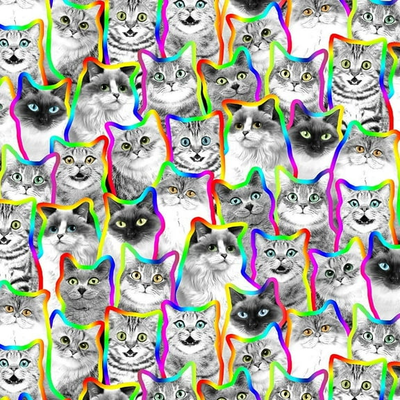 Timeless Treasures Fabrics Pets Neon Outline Black and White Cats 100% Cotton Fabric sold by the yard