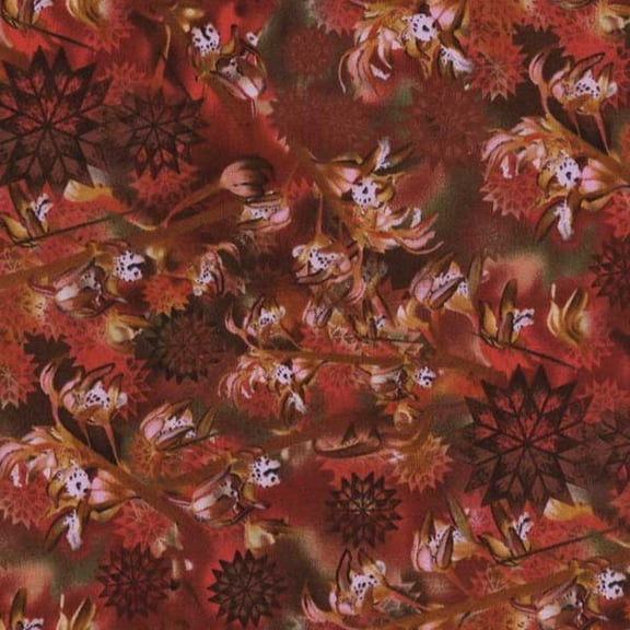 Timeless Treasures Judy Niemeyer Wildflowers Rust Coral Root 100% Cotton Fabric sold by the yard