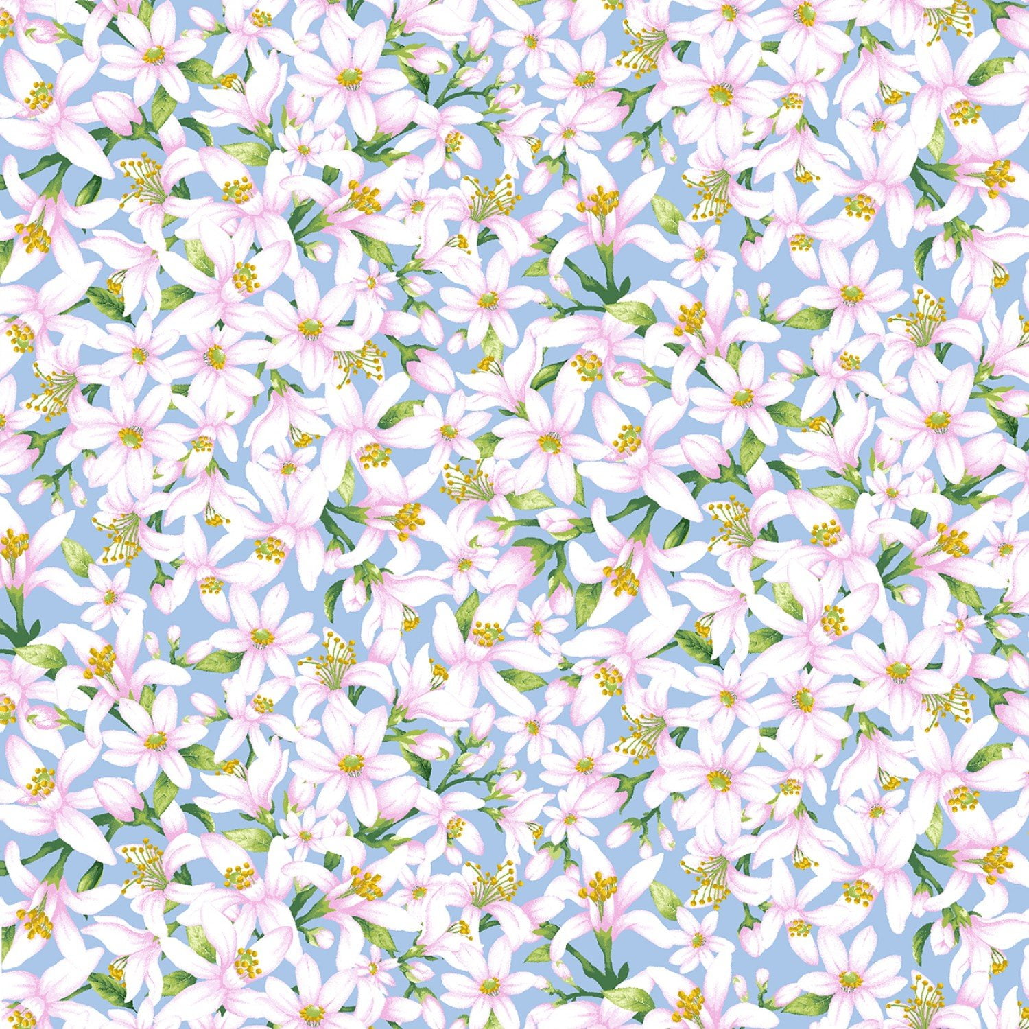Timeless Treasures Lemon Flowers Floral Blue 100% Cotton Fabric by The ...