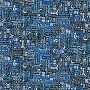 Timeless Treasures Nursery Star Text Blue 100% Cotton Fabric by The Yard
