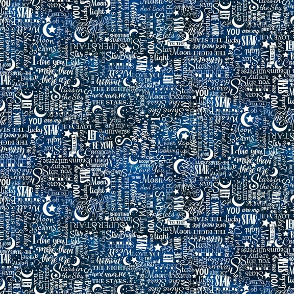 Timeless Treasures Nursery Star Text Blue 100% Cotton Fabric by The Yard