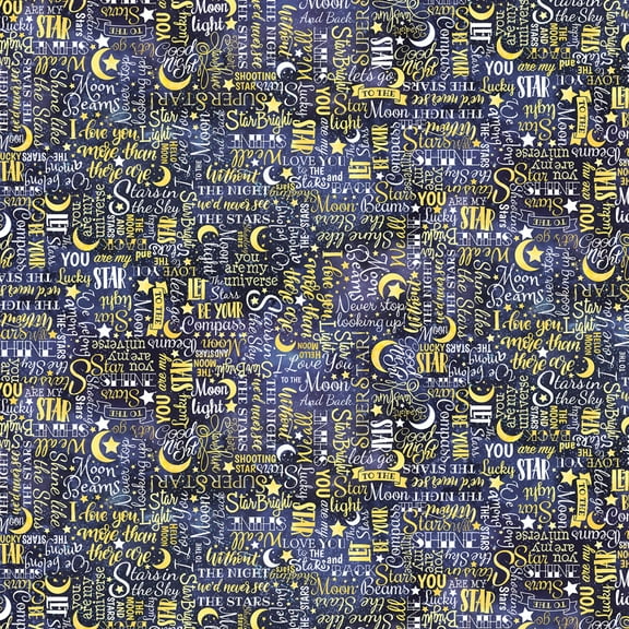 Timeless Treasures Nursery Stars Text Yellow 100% Cotton Fabric by The Yard