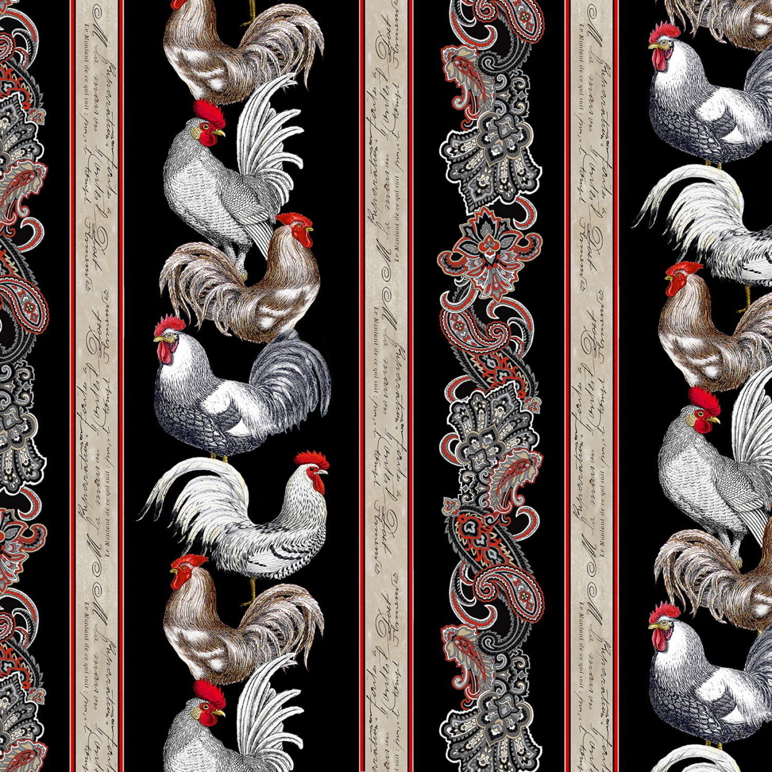 Timeless Treasures Rooster Border 11" Stripe Black 100% Cotton Fabric by The Yard