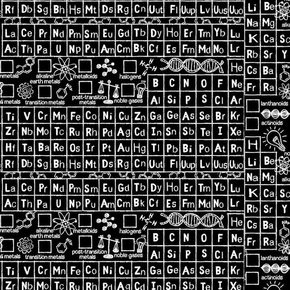 Timeless Treasures Science Theme Periodic Table Black 100% Cotton Fabric by The Yard