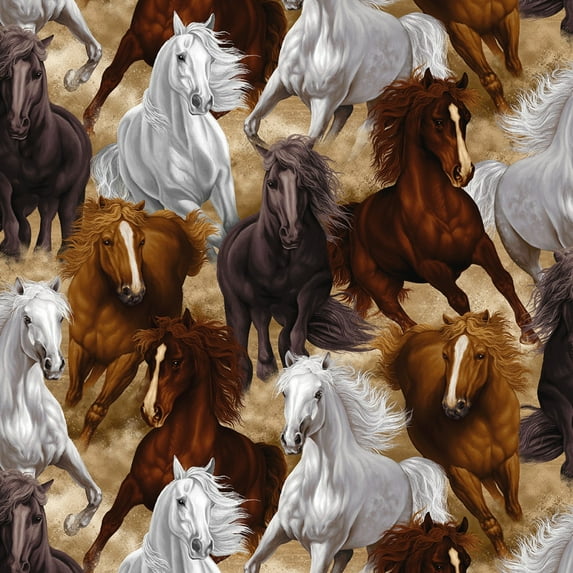 Timeless Treasures Wild Horses Running Horses Multicolor 100% Cotton Fabric by The Yard