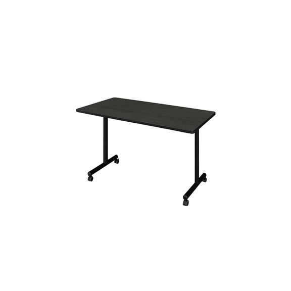 Timeless Trends 42" x 30" Mobile T-Base Training Seminar Table with Ash Grey Scratch Resistant Thermal Fused Melamine Laminate Top and Locking Casters