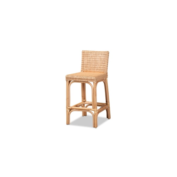 Timeless Trends Modern Natural Finished Counter Stool - Rattan Construction with Woven Detailing and Footrest, Fully Assembled