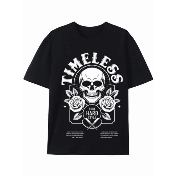 Timeless True Hard Style Skull Roses Graphic Tee