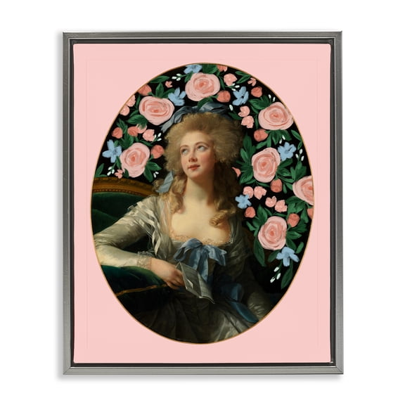 Stupell Industries Timeless Victorian Lady & Flowers Gray Framed Floater Canvas Wall Art, design by Cherrywood Lane