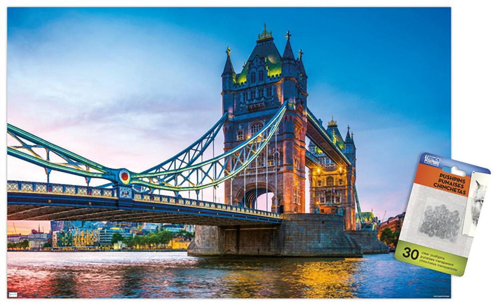 Timeless Visions - Tower Bridge Wall Poster with Pushpins, 14.725" x 22.375"